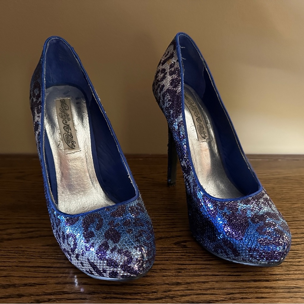 Naughty Monkey Leopard Sequin Glitter Stilettos ~ Size 7.5